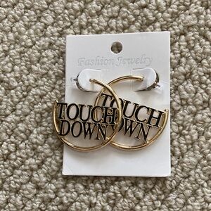 Large Touchdown Gold Tone Hoop Earrings Football Game Day 1.5” Diameter NWT